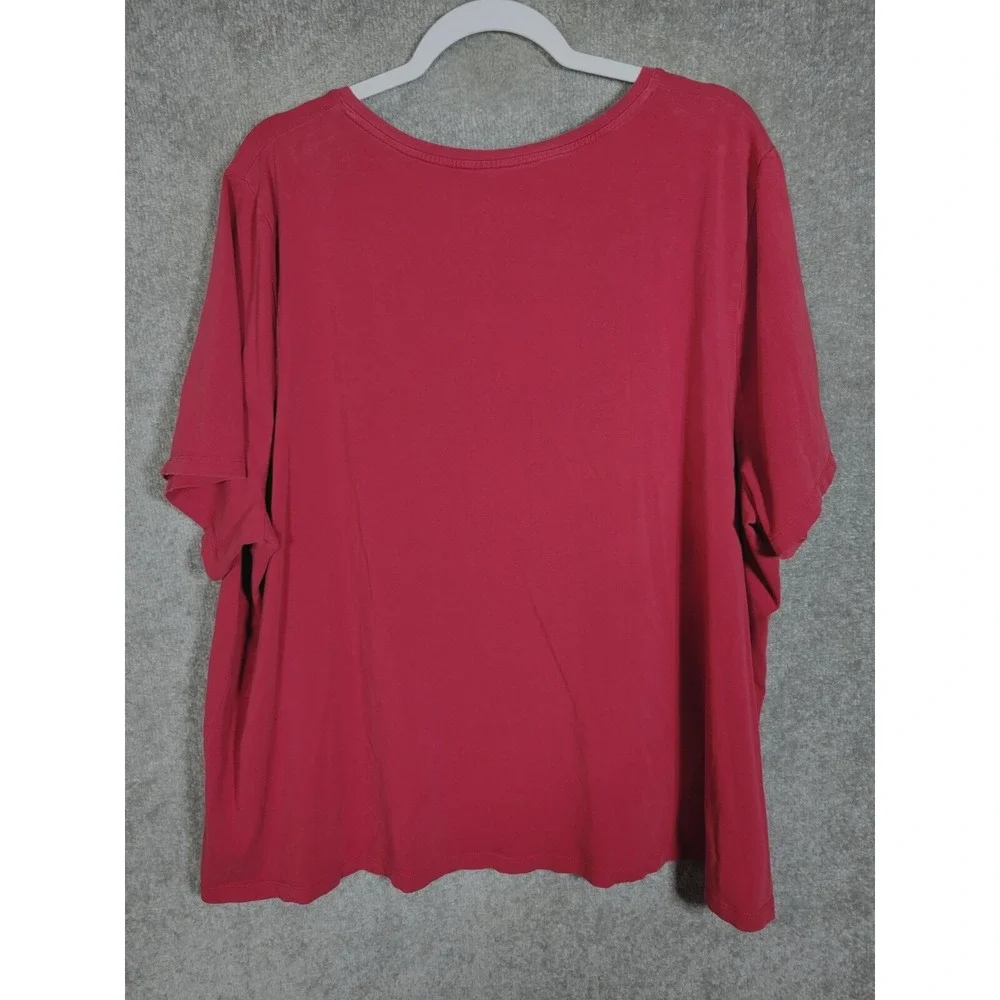 Catherines Top Womens Size 3X 26/28W Red Lace V-Neck Short Sleeve Stretch Shirt